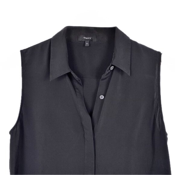 NEW Theory Duria Silk Blouse Black Button Down Sz M - Picture 4 of 12